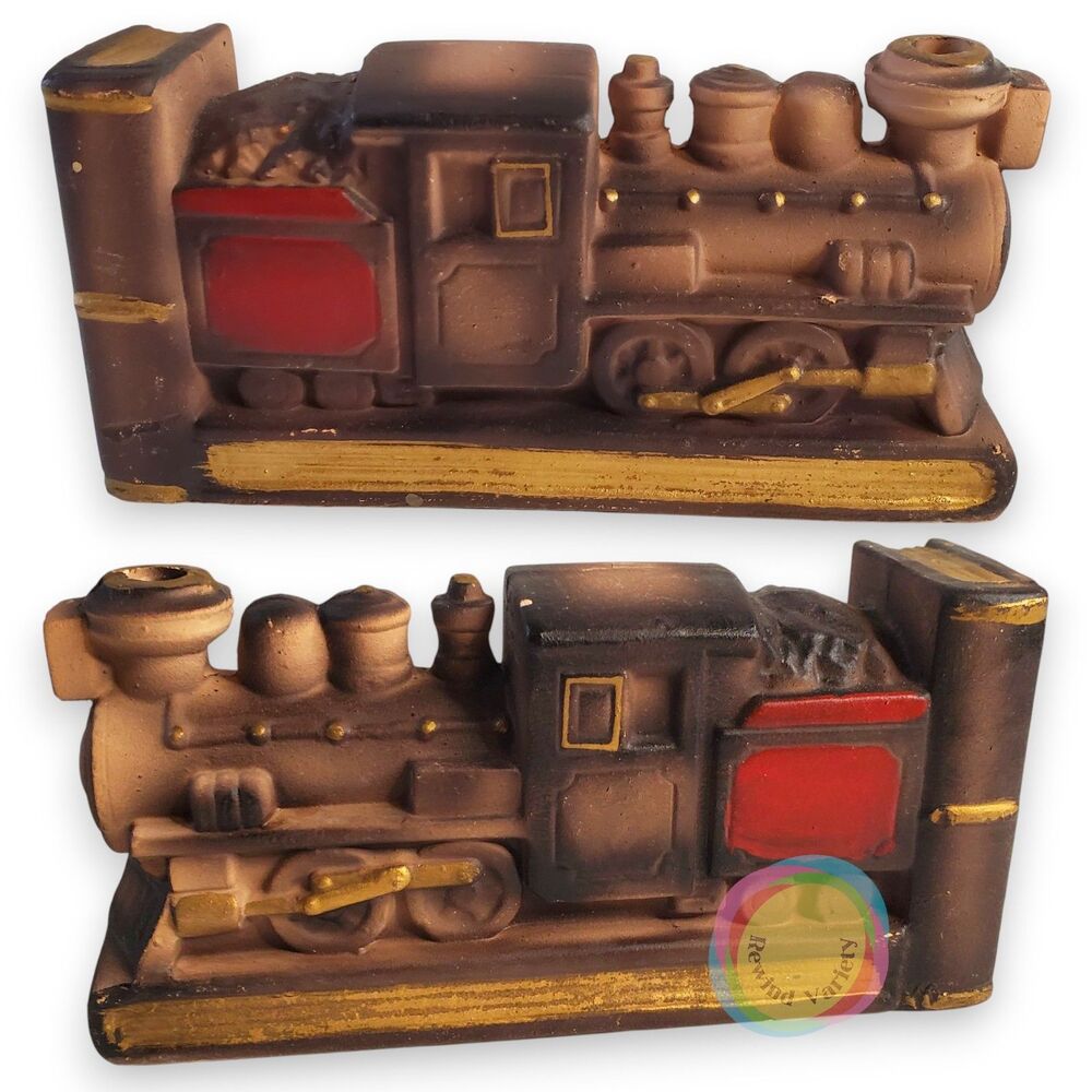 Vintage Japan Ceramic Steam Train Bookends 50s